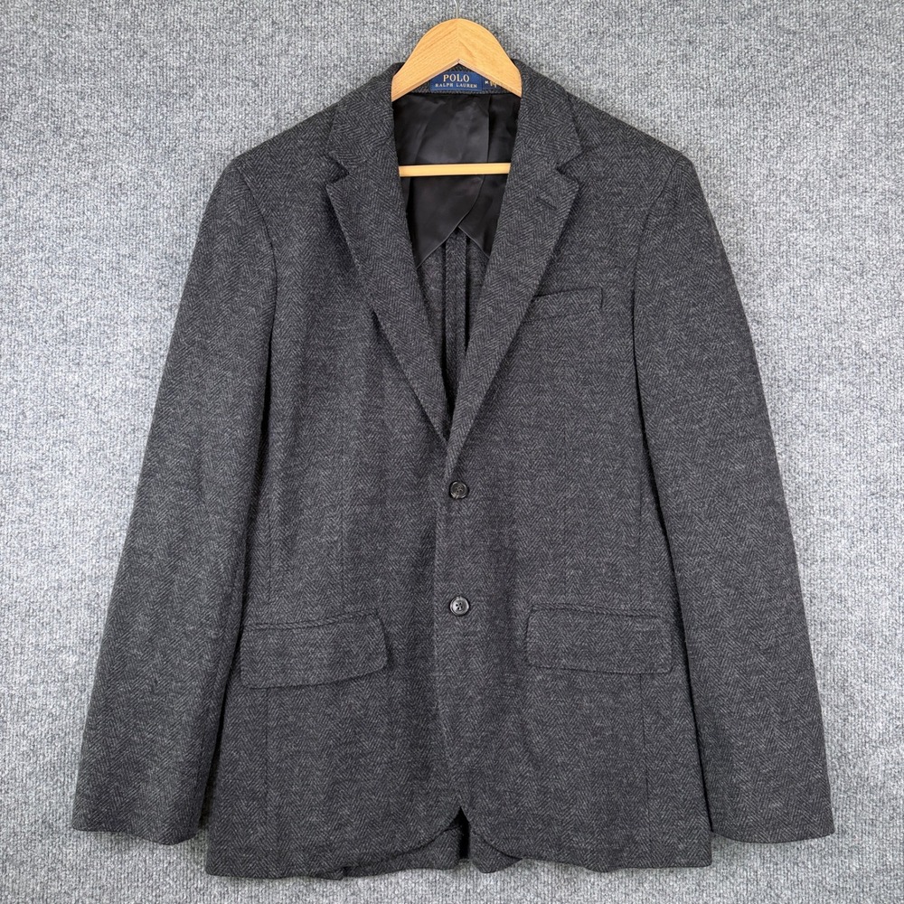 Polo Ralph Lauren Blazer Mens M 40R Gray Herringbone Wool Cotton Unstructured